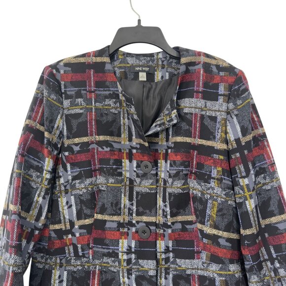Nine West Womens Plaid Button-Up Coat Size 12 Black/Red/Yellow - Picture 10 of 12